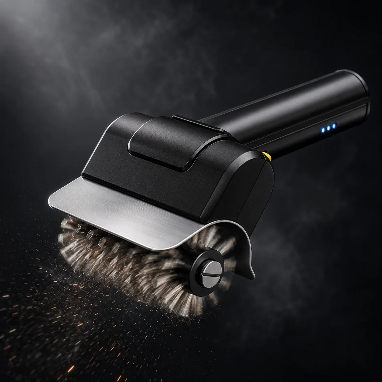 The rolling stainless head on the BrushYourGrill R1