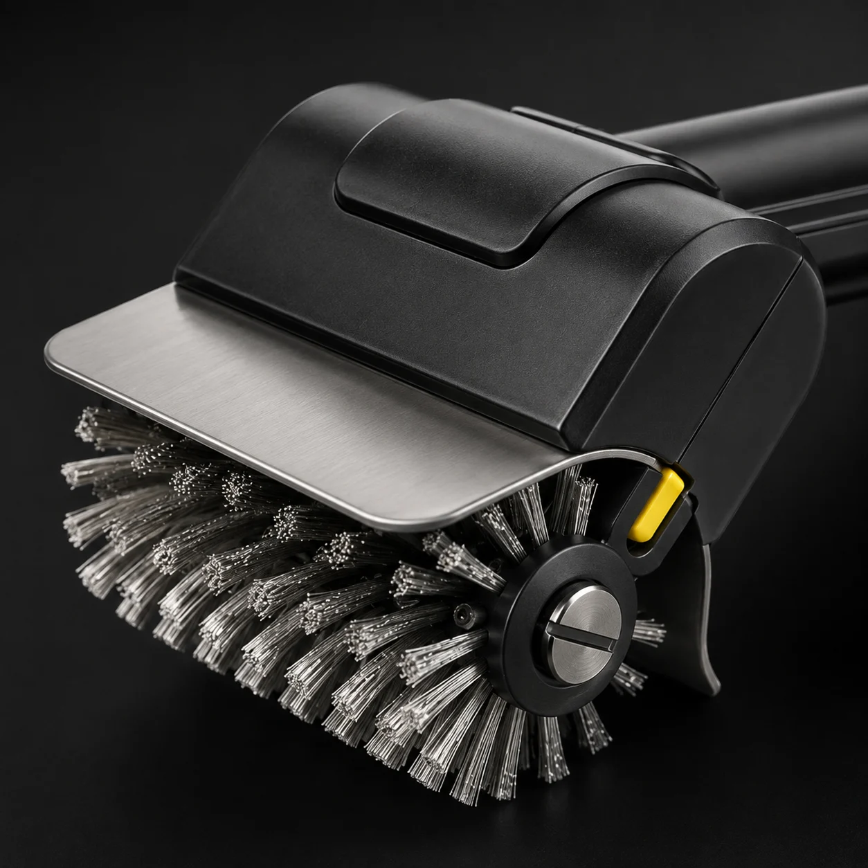 The detachable head and release screw on the BrushYourGrill R1